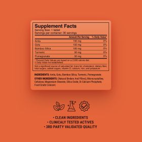 500mg - Amla, Bamboo Silica, Gotu, Pomegranate, Turmeric Tablets - Collagen Support Herbs - Peach Pomegranate - Mood Tablets